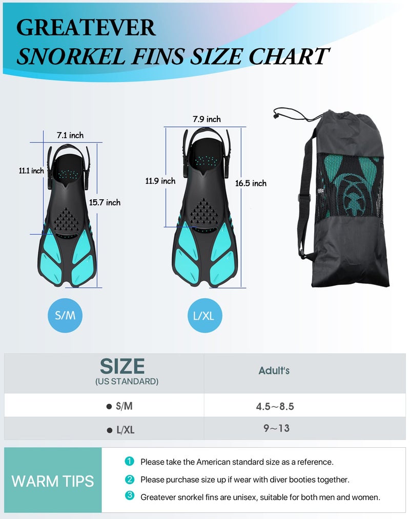 Greatever Snorkel Fins Adjustable Buckles Open Heel Swim Flippers Travel Size Short Swim Fins for Snorkeling Diving Swimming Adult Men Womens - Image 5