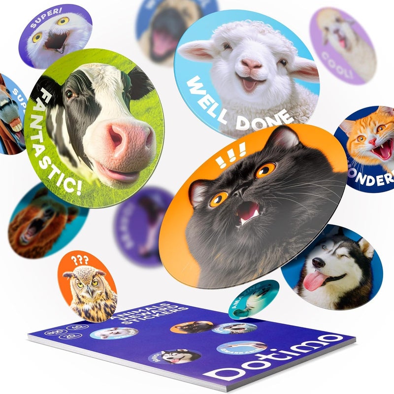 Dotimo kids 800 PCS Dotimo Funny Animal Stickers for Kids - 40 Designs Waterproof Reward Stickers, Durable Classroom & Homeschool Supplies for Teachers, Positive Reinforcement Chart Decor (20 Sheets) - Image 1