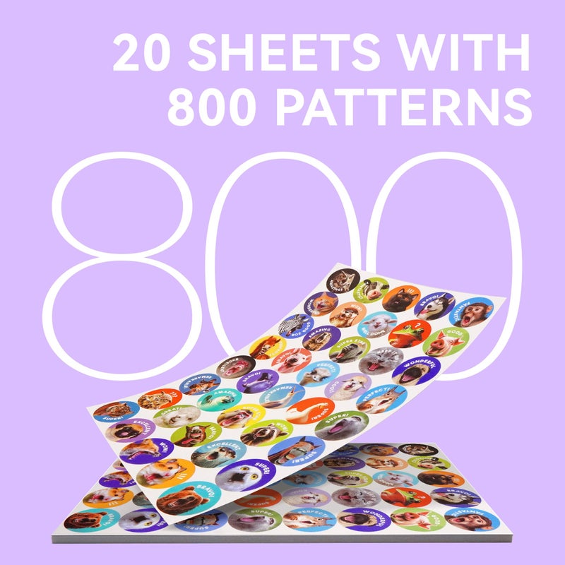 Dotimo kids 800 PCS Dotimo Funny Animal Stickers for Kids - 40 Designs Waterproof Reward Stickers, Durable Classroom & Homeschool Supplies for Teachers, Positive Reinforcement Chart Decor (20 Sheets) - Image 4