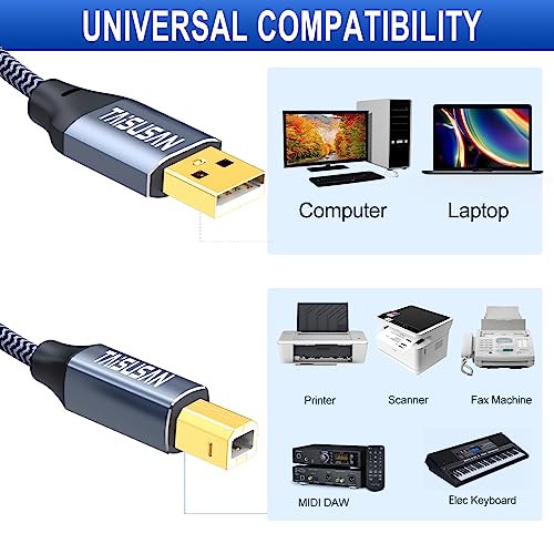 TAISUSAN USB Printer Cable 30ft, Type A to B, High Speed Cord Compatible for Keyboard, MacBook, Printers and Scanners - Gray - Image 3