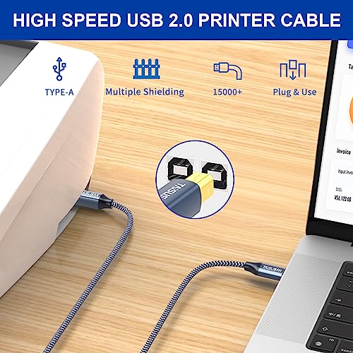 TAISUSAN USB Printer Cable 30ft, Type A to B, High Speed Cord Compatible for Keyboard, MacBook, Printers and Scanners - Gray - Image 2