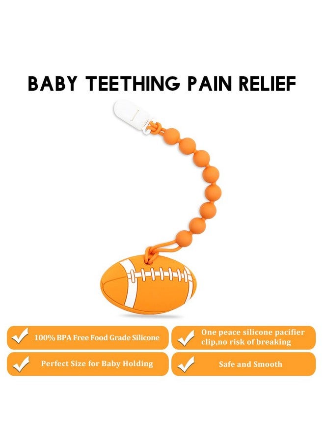 AmazingM Baby Food Grade Silicone Sport Ball Teether Toy with One Piece Design Pacifier Clip Holder,Teething Pain Relief Toys Gift Set for 3 Months+ Boys and Girls,Freezer Safe,BPA Free. (American Football) - Image 1