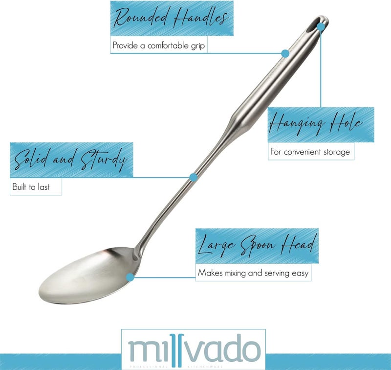 Millvado Stainless Steel Big Cooking Spoon, Kitchen Utensils and Gadgets, 15 Inch Large Spoon For for Cooking, Basting, Serving, Dishwasher Safe Metal Utensil, Durable, Solid Construction - Image 3