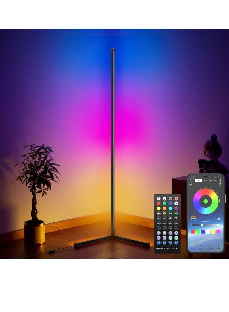 جوميلا مصباح أرضي للزاوية ، مصباح أرضي متغير اللون RGB ، مصباح أرضي LED مع التحكم عن بعد والتطبيق ، إضاءة مزاجية بسيطة قابلة للتعتيم ، توقيت مزامنة الموسيقى ، أوضاع الإضاءة المتعددة لغرفة النوم وغرفة المعيشة - Image 1