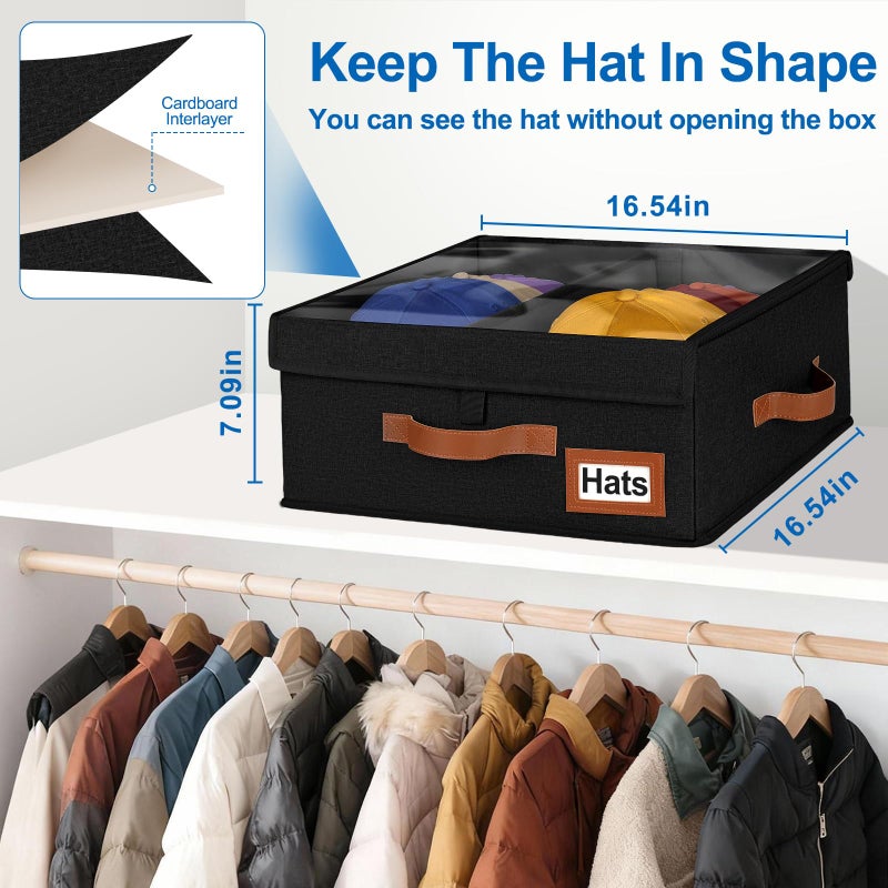 Dofilachy 2-in-1 Stackable Hat Storage for Baseball Caps with Clear Lid, Holds 28-32 Caps - Adjustable Space Hat Organizer for Baseball & Cowboy Hats, Closet Box for Men & Women (Black) - Image 2