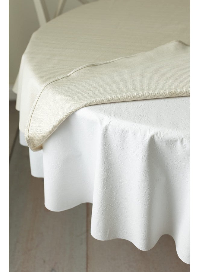 Benson Mills Deluxe Heavy Duty Vinyl Table Pad, Premium Table Protector, Waterproof with Flannel Backing, Quilted Design and Customizable (Off-White, 70" Round) - Image 1
