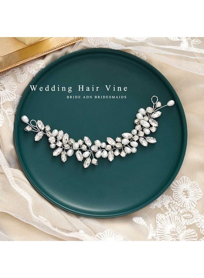 JONKY Pearl Hair Vine Rhinestone Bride Hair Piece Silver Crystal Headbands Wedding Headpieces Beaded Bridal Hair Accessories For Women And Girls - Image 2