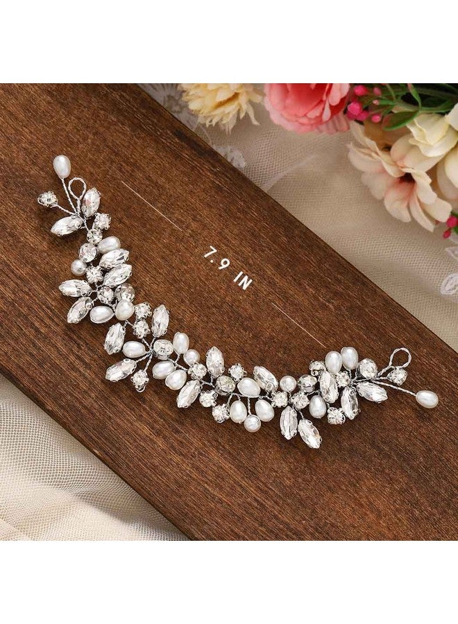 JONKY Pearl Hair Vine Rhinestone Bride Hair Piece Silver Crystal Headbands Wedding Headpieces Beaded Bridal Hair Accessories For Women And Girls - Image 3