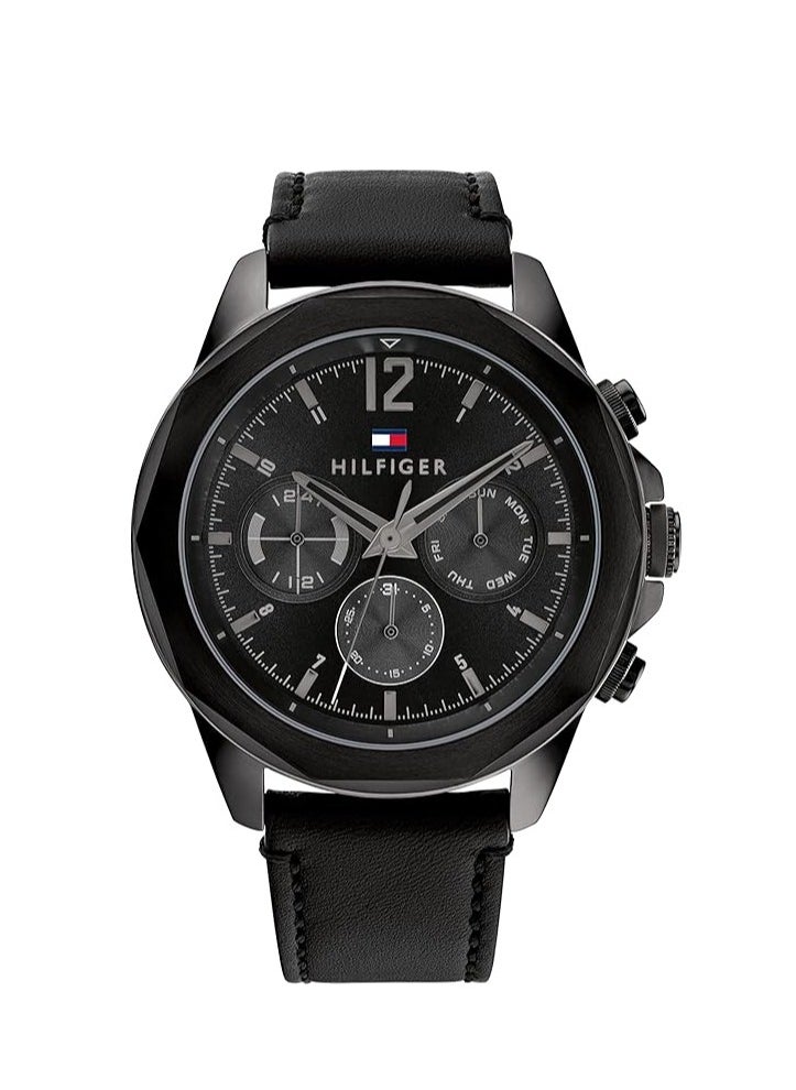 Tommy Hilfiger Plus Men’s Quartz Black Leather Strap Black Dial 46mm Watch 1792062  - Image 1