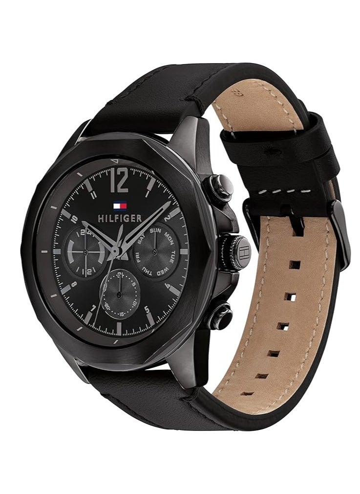 Tommy Hilfiger Plus Men’s Quartz Black Leather Strap Black Dial 46mm Watch 1792062  - Image 2