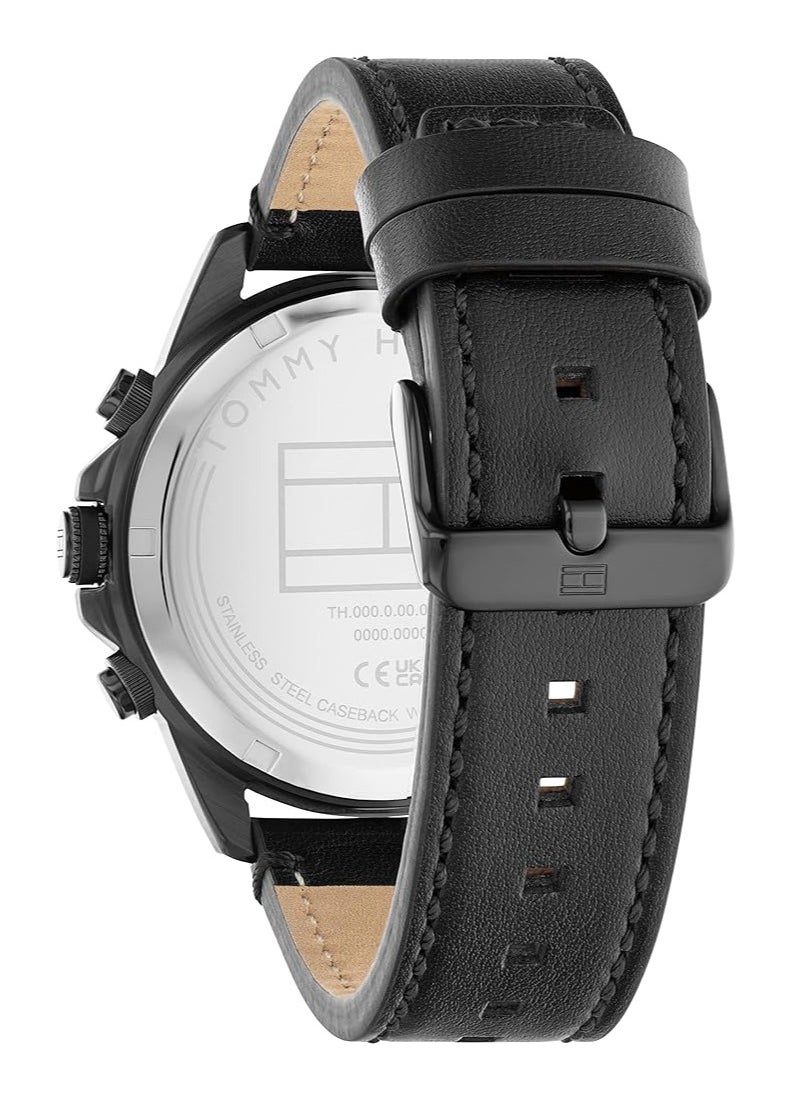 Tommy Hilfiger Plus Men’s Quartz Black Leather Strap Black Dial 46mm Watch 1792062  - Image 3