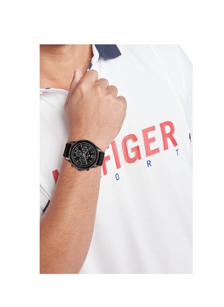 Tommy Hilfiger Plus Men’s Quartz Black Leather Strap Black Dial 46mm Watch 1792062  - Image 4