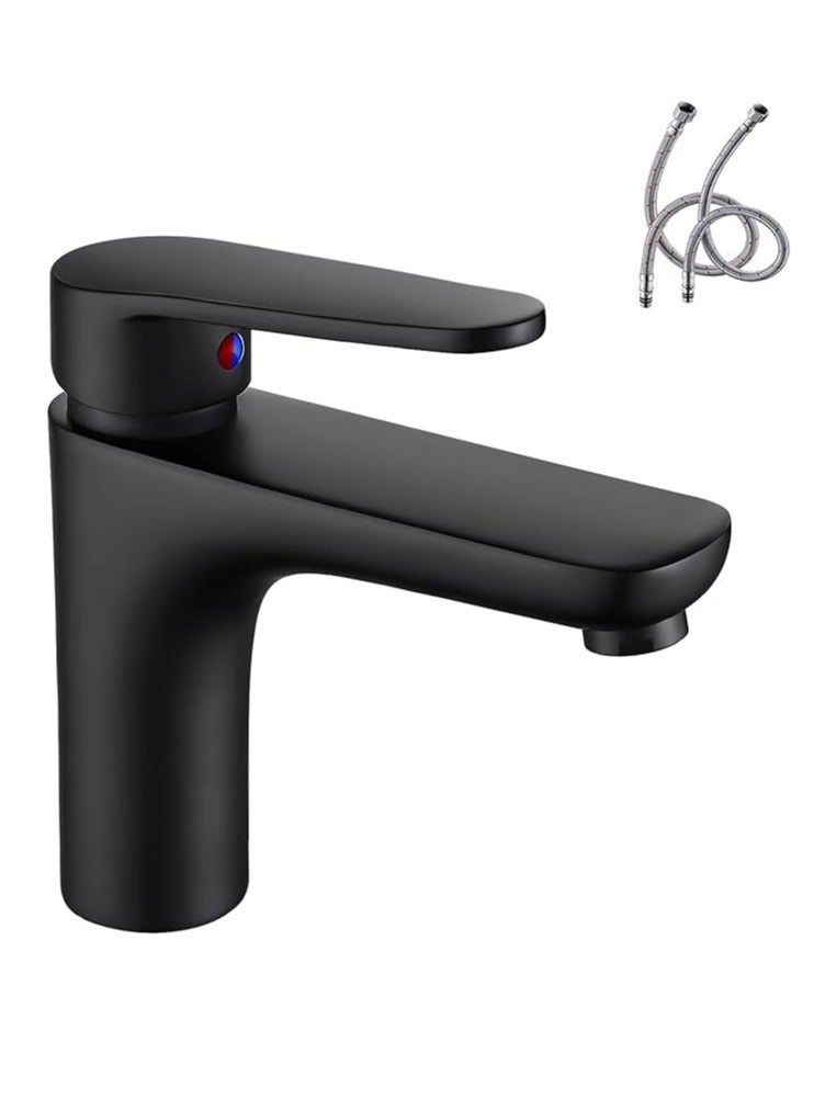 Yalin Basin Mixer Tap Black Bathroom Sink Monoblock Mixer Faucet, Black Basin Taps for Lavatory and Washroom, Single Lever Bathroom Sink Taps with Lead Free G1/2 UK Standard Hoses - Image 1