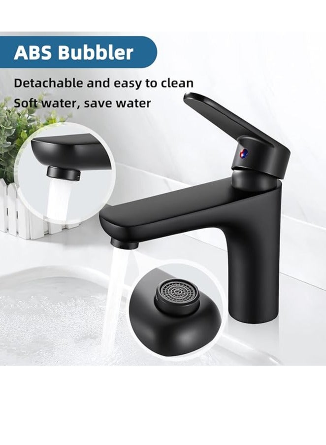 Yalin Basin Mixer Tap Black Bathroom Sink Monoblock Mixer Faucet, Black Basin Taps for Lavatory and Washroom, Single Lever Bathroom Sink Taps with Lead Free G1/2 UK Standard Hoses - Image 2