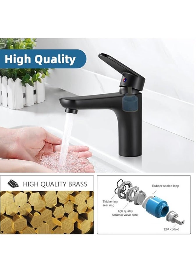 Yalin Basin Mixer Tap Black Bathroom Sink Monoblock Mixer Faucet, Black Basin Taps for Lavatory and Washroom, Single Lever Bathroom Sink Taps with Lead Free G1/2 UK Standard Hoses - Image 3