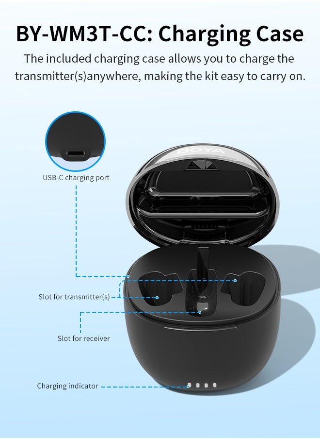 BOYA - BOYA BY-WM3T-M2 Wireless Lavalier Microphone for 3.5mm TRS Smartphone Camera, 2-in-1 Plug-Play Mic with Charging Case for Video Recording Interview Youtubers Vloggers, 100M Transmission Range - Image 1