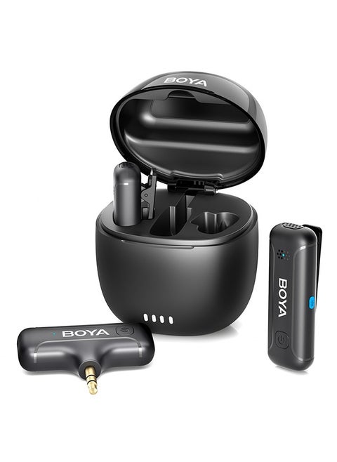 BOYA BY-WM3T-M2 Wireless Lavalier Microphone for 3.5mm TRS Smartphone Camera, 2-in-1 Plug-Play Mic with Charging Case for Video Recording Interview Youtubers Vloggers, 100M Transmission Range