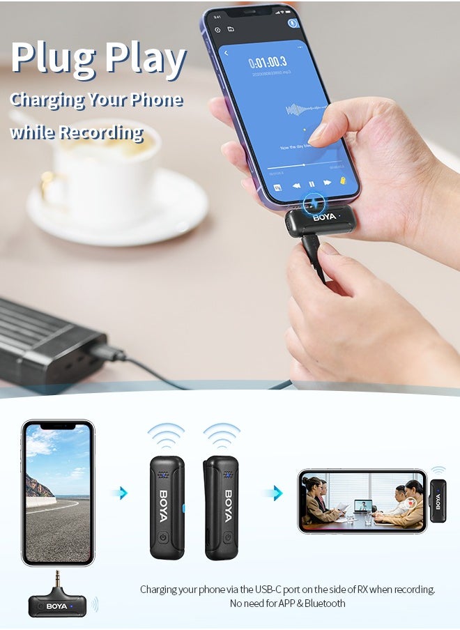 BOYA - BOYA BY-WM3T-M2 Wireless Lavalier Microphone for 3.5mm TRS Smartphone Camera, 2-in-1 Plug-Play Mic with Charging Case for Video Recording Interview Youtubers Vloggers, 100M Transmission Range - Image 1