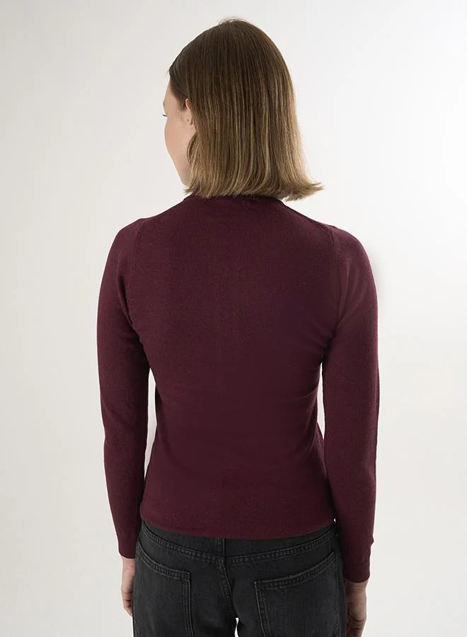 FELIX HARDY Bordeaux Polo Neck Buttoned Pullover for Women | Best Price UAE