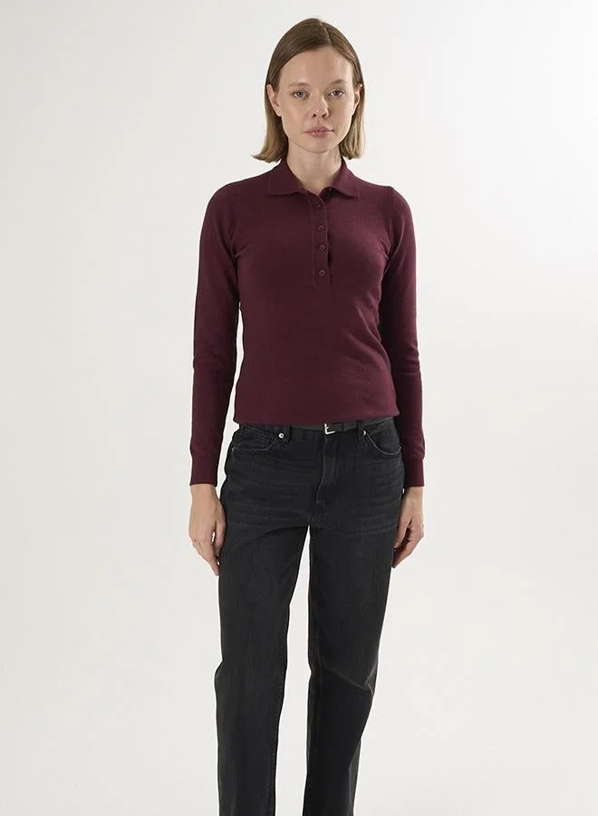 FELIX HARDY Bordeaux Polo Neck Buttoned Pullover for Women | Best Price UAE