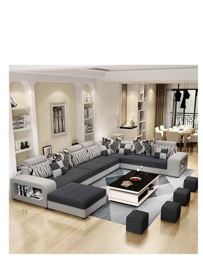 Ripple FURNITURE Simple Leisure  Fashion  Fabric Combination Living Room Sofa  Set 7 Seaters Grey L Shape 360X93X80 Grey 360X93X80  - Image 1