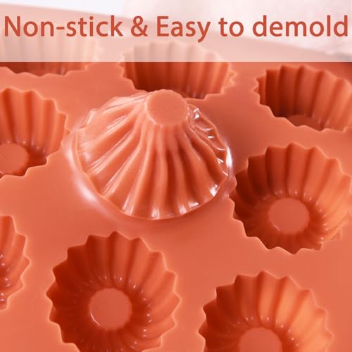 Fchil Mini Buntz Cake Silicone Molds 2 Pcs, 48-Cavity Mini Ring Cake Pans for Baking, Nonstick Fluted Tube Donuts Silicone Pan for Mousse Cupcake Chocolate Jelly Pudding Dessert, Terracotta - Image 4