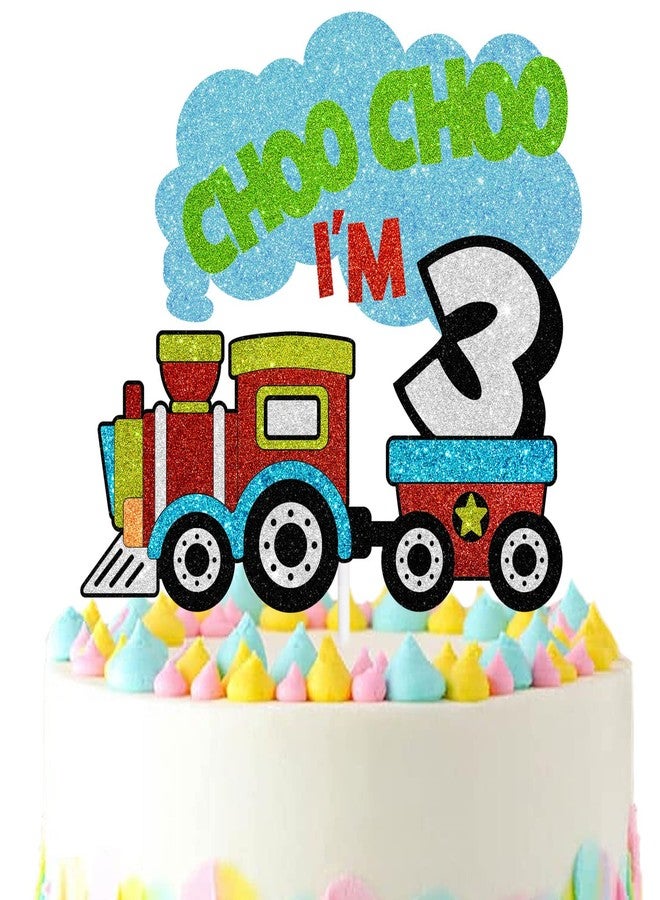 أن.سي زينة كعكة عيد الميلاد الثالث، بتصميم قطار "تشو تشو، عمري 3 سنوات"، مستلزمات تزيين حفلات أعياد ميلاد الأطفال اللامعة - Image 1