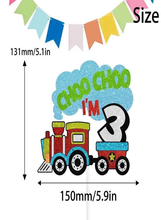 أن.سي زينة كعكة عيد الميلاد الثالث، بتصميم قطار "تشو تشو، عمري 3 سنوات"، مستلزمات تزيين حفلات أعياد ميلاد الأطفال اللامعة - Image 4