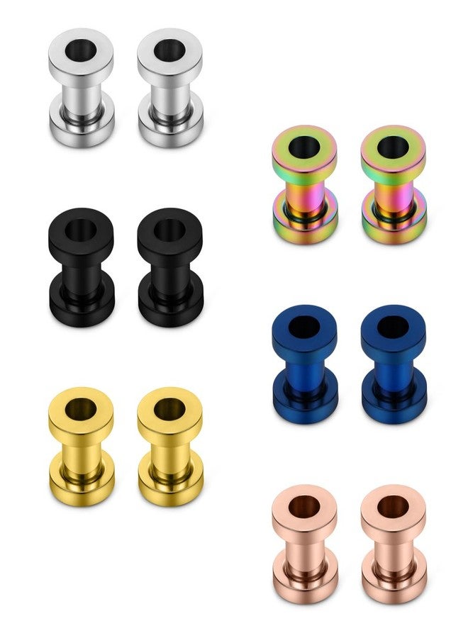 SCERRING 12PCS Mix Color Screw Ear Tunnels Stretching Kit Stainless Steel Gauge Plugs Set Expanders Same Sizes 2G(6mm) - Image 1