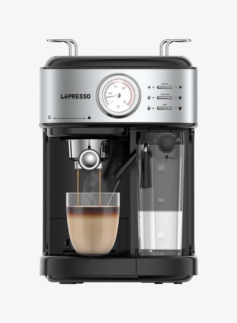 LePRESSO Barista Espresso Coffee Machine with Milk Frother 20 Bar Powerful Pressure Pump with Capsule Filter and Funnel Coffee Maker/ Espresso Machine 1250W- Black - Image 1