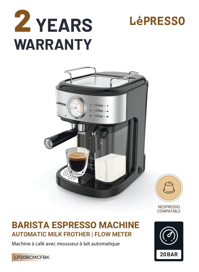 LePRESSO Barista Espresso Coffee Machine with Milk Frother 20 Bar Powerful Pressure Pump with Capsule Filter and Funnel Coffee Maker/ Espresso Machine 1250W- Black - Image 2