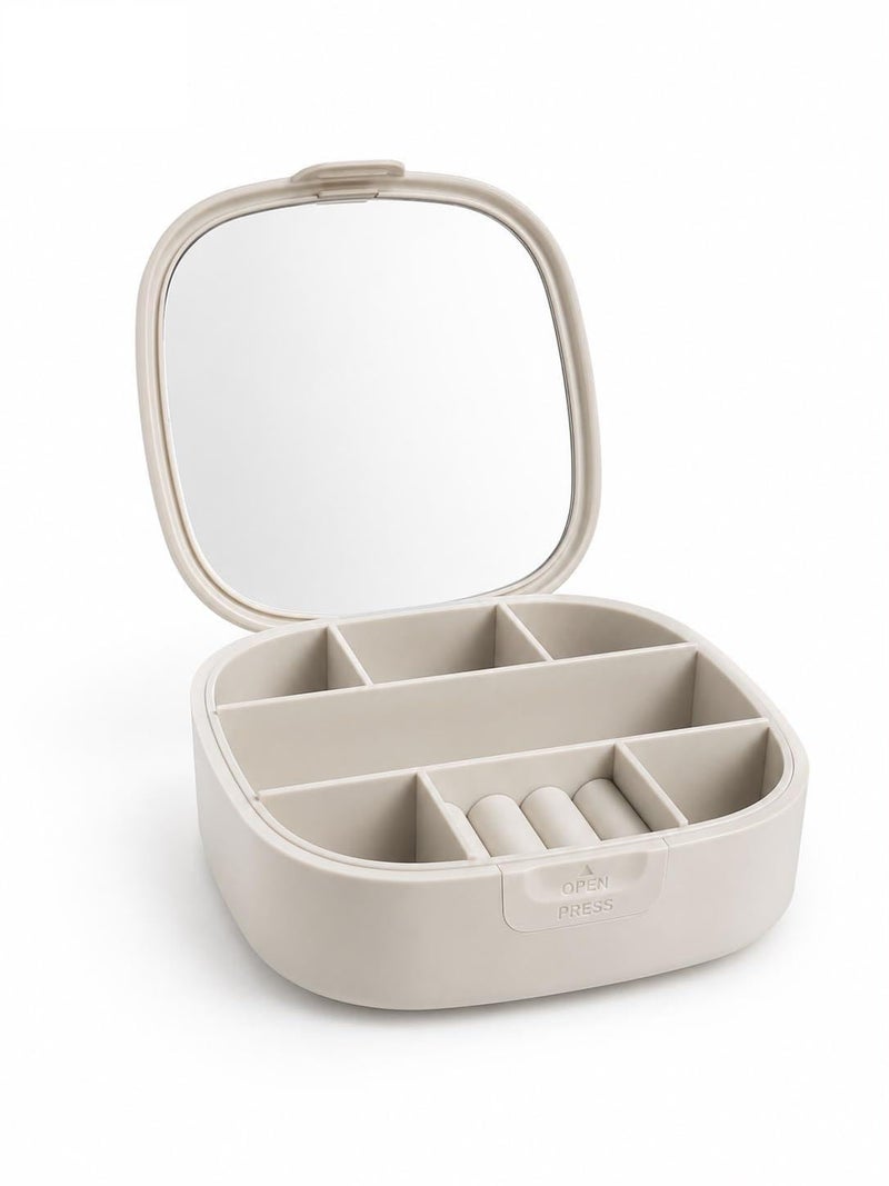 USHOP | Makeup Organizer & Accessories with Mirror & Lid, Multi-Compartment Storage Box for Jewelry, Cosmetics, Travel & Daily Use, Grey - Image 1