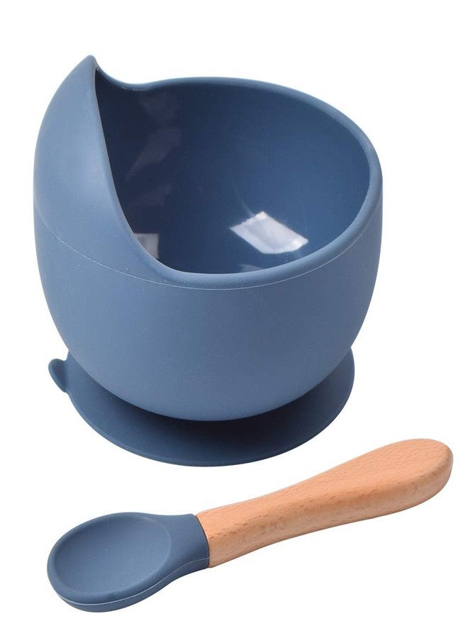 FLAVION Stay Put Suction Bowls for Baby Kid,Food Grade Bowl and Spoon Set for Baby Led Weaning,Toddler Dishes & Utensils for Babies Self Feeding, Baby Feeding Set (Dark Blue, Pack of 1) - Image 1