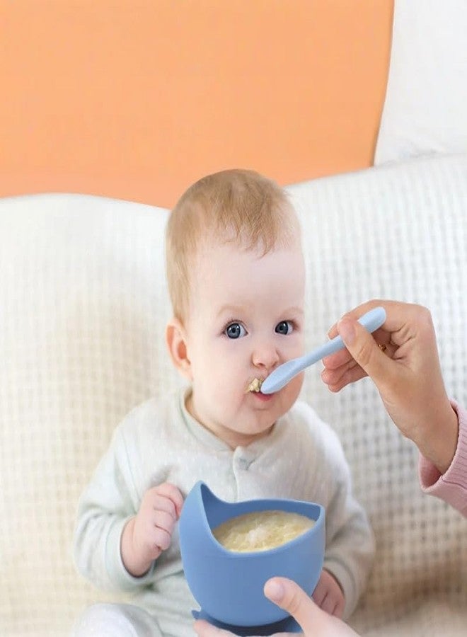 FLAVION Stay Put Suction Bowls for Baby Kid,Food Grade Bowl and Spoon Set for Baby Led Weaning,Toddler Dishes & Utensils for Babies Self Feeding, Baby Feeding Set (Dark Blue, Pack of 1) - Image 2