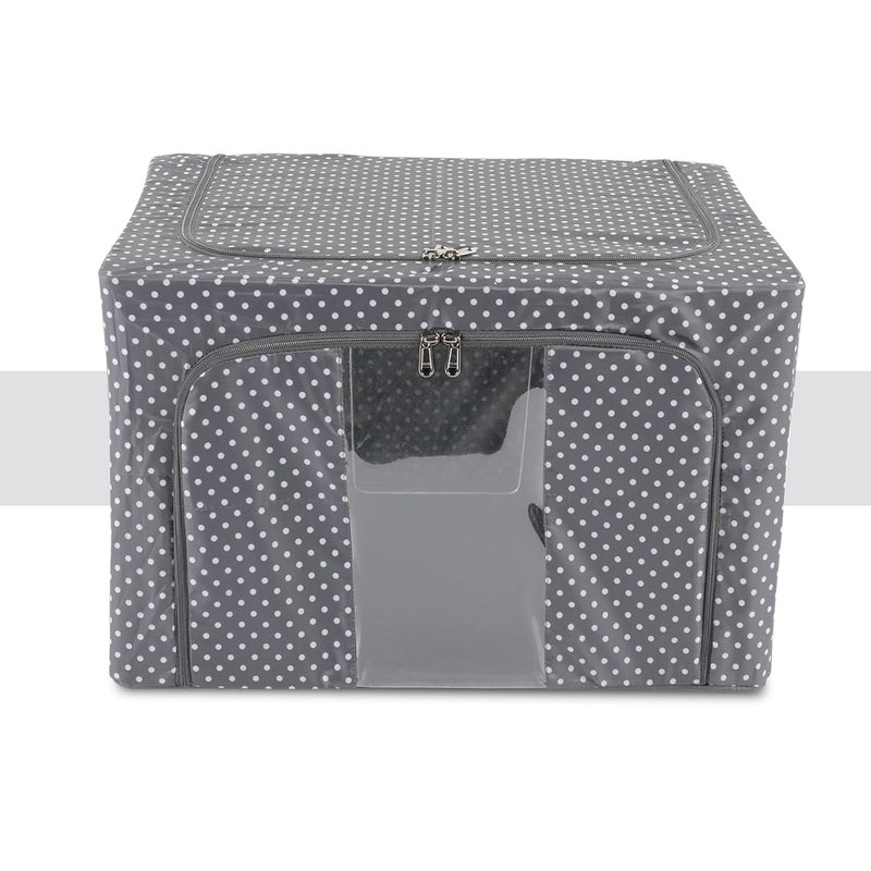 Urbane Home Urbane Home Pack of 8 Clothes Storage Box 66 Liter Wardrobe Organizer Waterproof Underbed Storage Box for Blankets Parachute Steel Frame Drawer Organizer Dot Print Grey  - Image 2