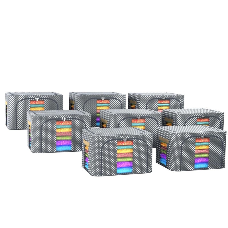 Urbane Home Urbane Home Pack of 8 Clothes Storage Box 66 Liter Wardrobe Organizer Waterproof Underbed Storage Box for Blankets Parachute Steel Frame Drawer Organizer Dot Print Grey  - Image 1