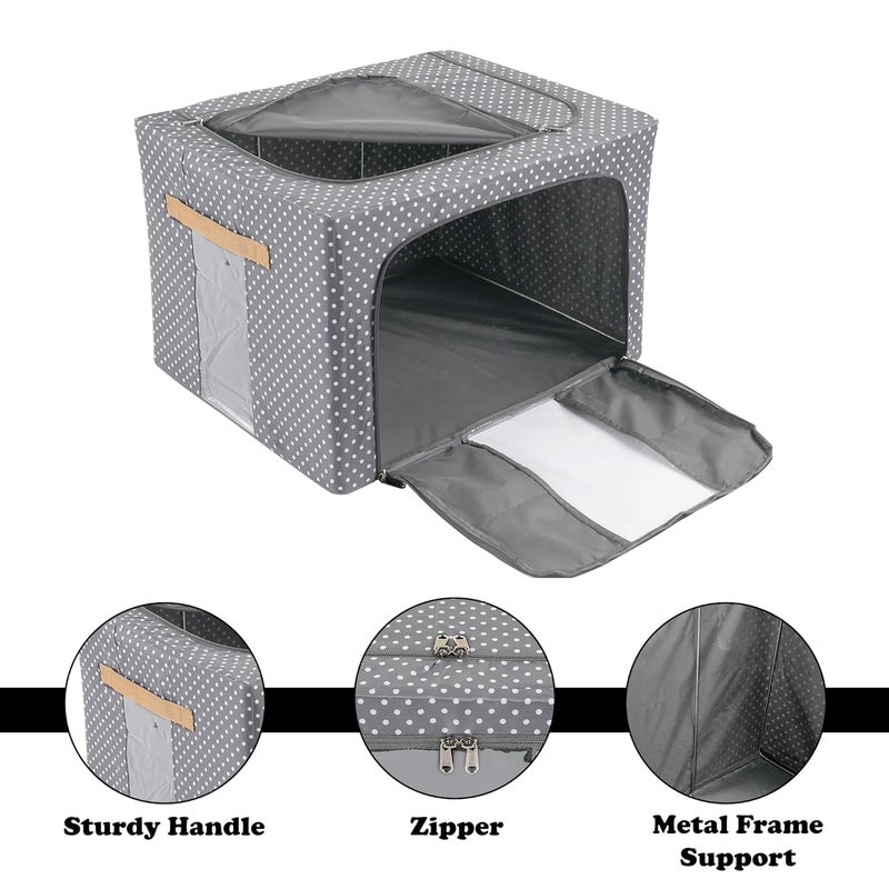 Urbane Home Urbane Home Pack of 8 Clothes Storage Box 66 Liter Wardrobe Organizer Waterproof Underbed Storage Box for Blankets Parachute Steel Frame Drawer Organizer Dot Print Grey  - Image 5
