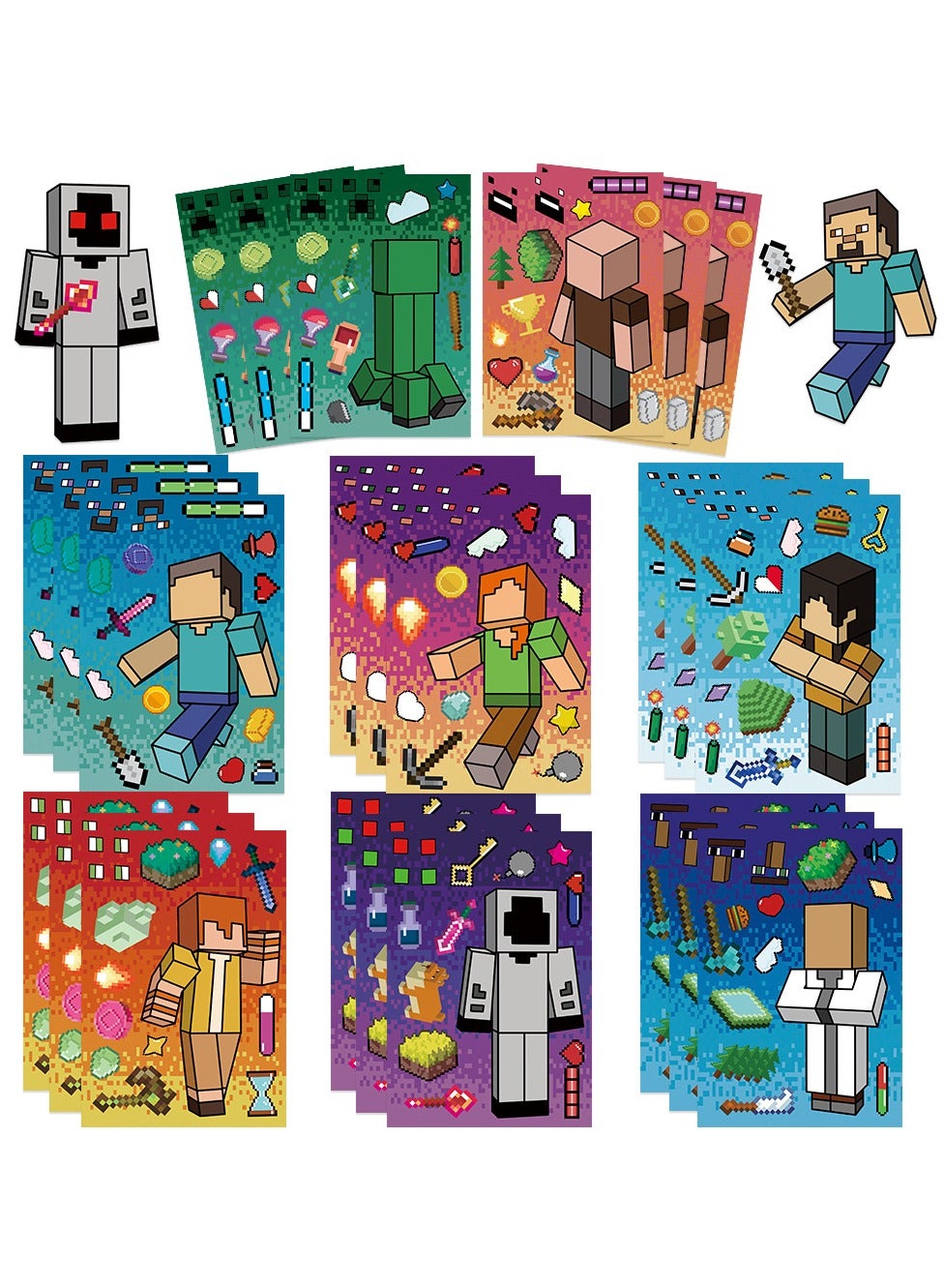 MINECRAFT 8 Sheets/Set MC Cartoon Block World Stickers Waterproof Make ...