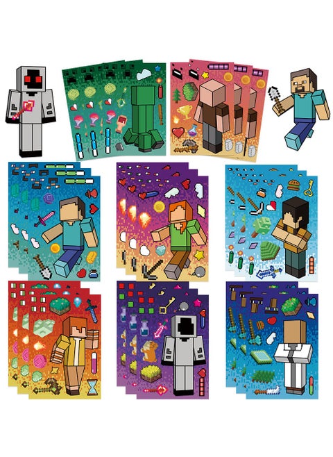 8 Sheets/Set MC Cartoon Block World Stickers Waterproof Make a Face Puzzle Stickers DIY Craft for Kids