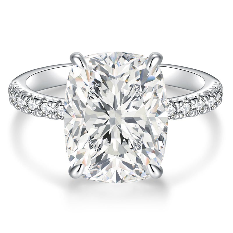 AVECON 5CT Elongated Cushion Cut Engagement Ring for Women, Wedding Promise Cubic Zirconia Band, White Gold Plated Bridal Half Eternity Rings with 4 Prong, Size 6 - Image 1