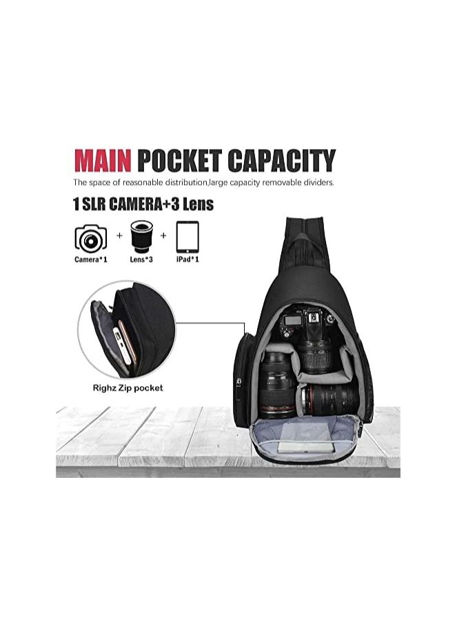 Camera Bag, Sling Camera Case Shoulder Backpack with Tripod Holder Compatible with Canon Nikon Sony Pentax DSLR SLR Mirrorless Cameras Black  - Image 5