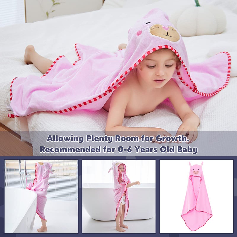 MICHLEY Animal Face Hooded Baby Towel Cotton Bathrobe for Boys Girls 0-6 Year Light Pink - Image 2