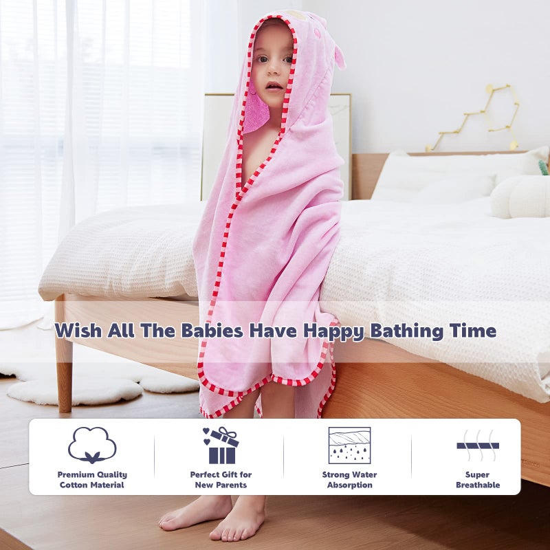 MICHLEY Animal Face Hooded Baby Towel Cotton Bathrobe for Boys Girls 0-6 Year Light Pink - Image 3