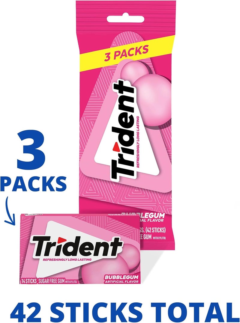 Trident Bubblegum Sugar Free Gum - 3 Packs of 14 Sticks (42 Total Pieces) - Image 4