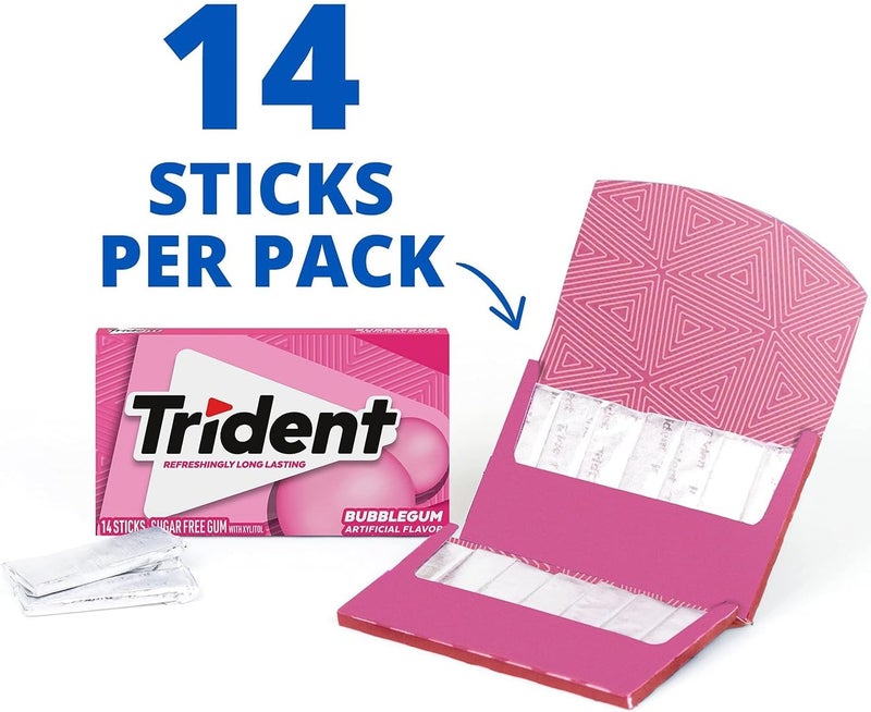 Trident Bubblegum Sugar Free Gum - 3 Packs of 14 Sticks (42 Total Pieces) - Image 5