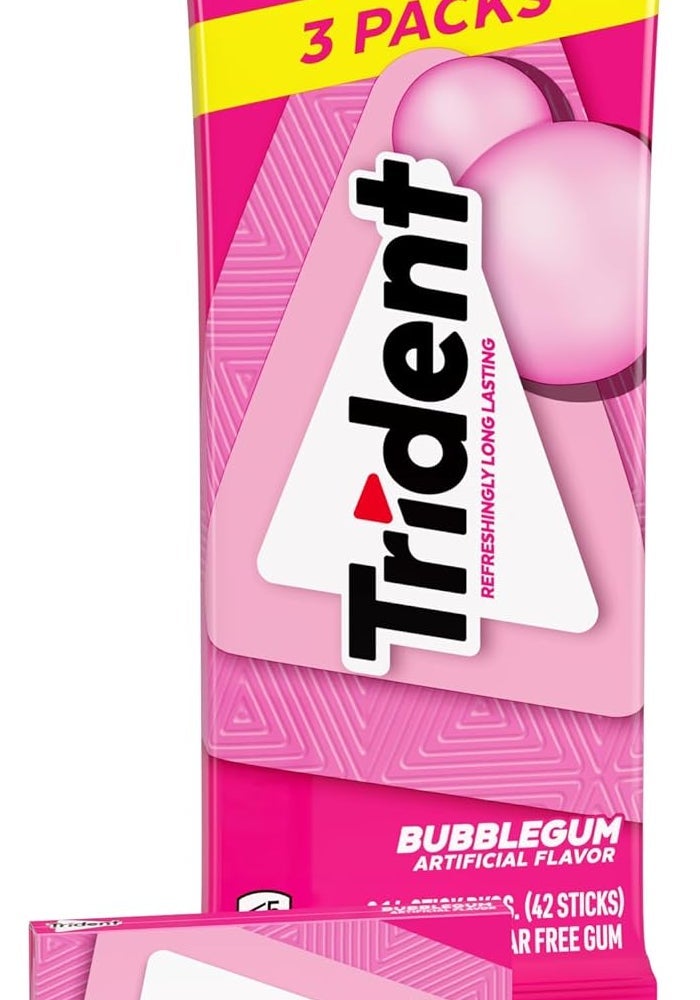 Trident Bubblegum Sugar Free Gum - 3 Packs of 14 Sticks (42 Total Pieces) - Image 1