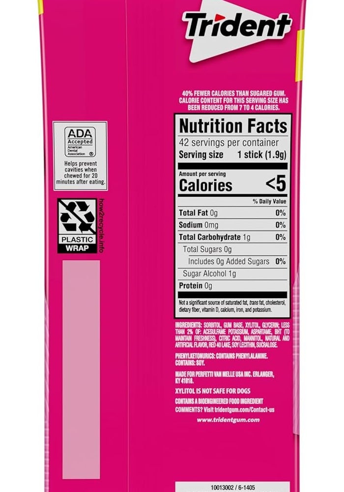Trident Bubblegum Sugar Free Gum - 3 Packs of 14 Sticks (42 Total Pieces) - Image 3