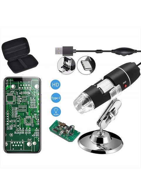 Original 40-1000X USB Microscope with Portable Carrying Case, Digital Magnification Endoscope Camera 8 LEDs Metal Base for Micro USB USB-C Android, Windows Mac Linux Chrome