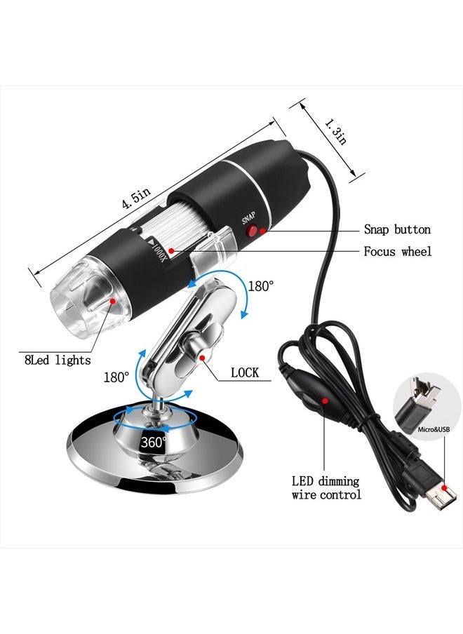 Jiusion Original 40-1000X USB Microscope with Portable Carrying Case, Digital Magnification Endoscope Camera 8 LEDs Metal Base for Micro USB USB-C Android, Windows Mac Linux Chrome  - Image 3