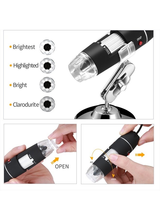 Jiusion Original 40-1000X USB Microscope with Portable Carrying Case, Digital Magnification Endoscope Camera 8 LEDs Metal Base for Micro USB USB-C Android, Windows Mac Linux Chrome  - Image 2